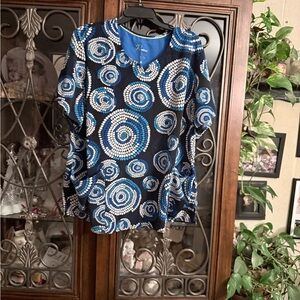 Healing Hands Blue and White Swirl Blouse